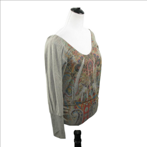 American Rag Boho Print Long Sleeve Knit Top Size Large